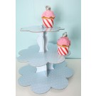 3 Tiered Blue Spotty Cup Cake Stand
